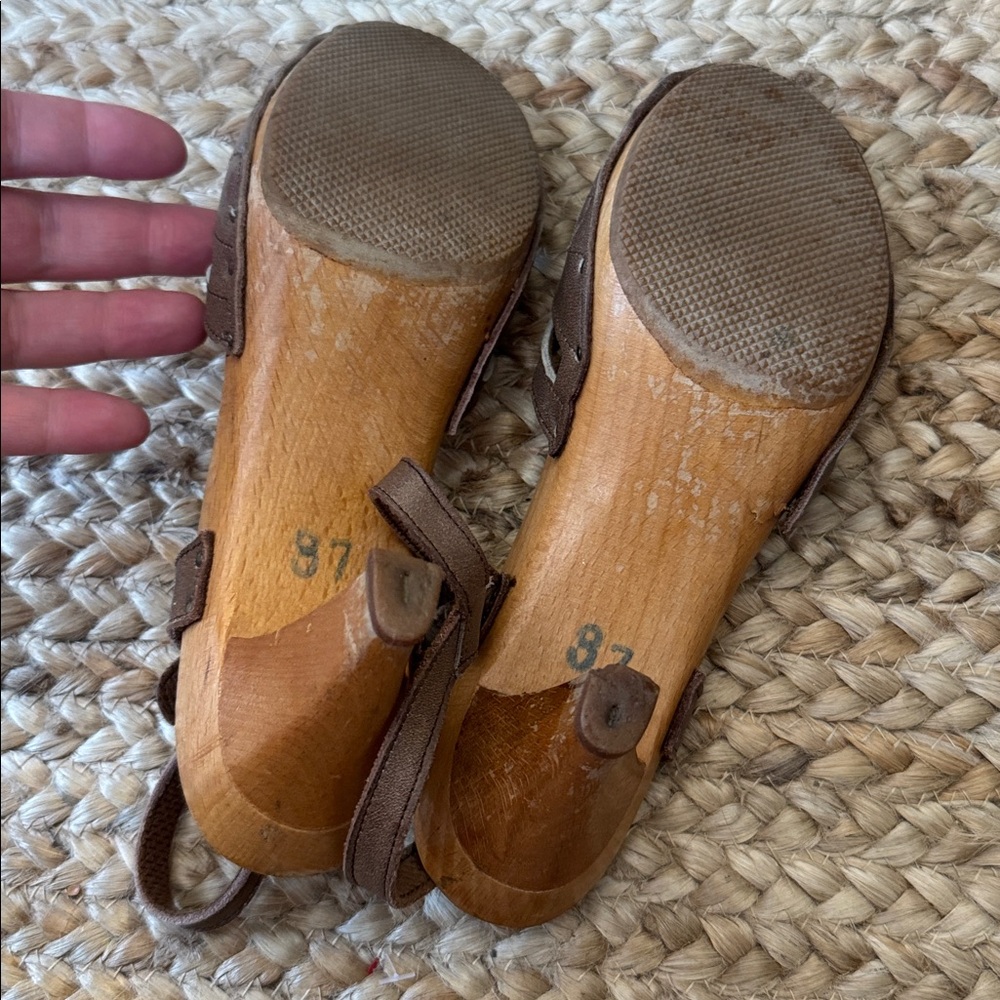 Krone Saga 37 Vintage Taupe Grey Wooden Clogs Sandals Shoes - Picture 5 of 12